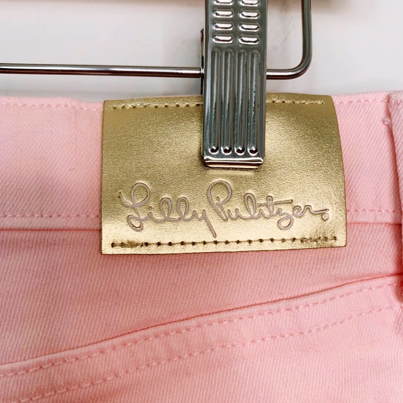 Lilly Pulitzer South Ocean High Rise Ruffle Hem Denim Shorts Stretch Pink Size 4 - Picture 4 of 11